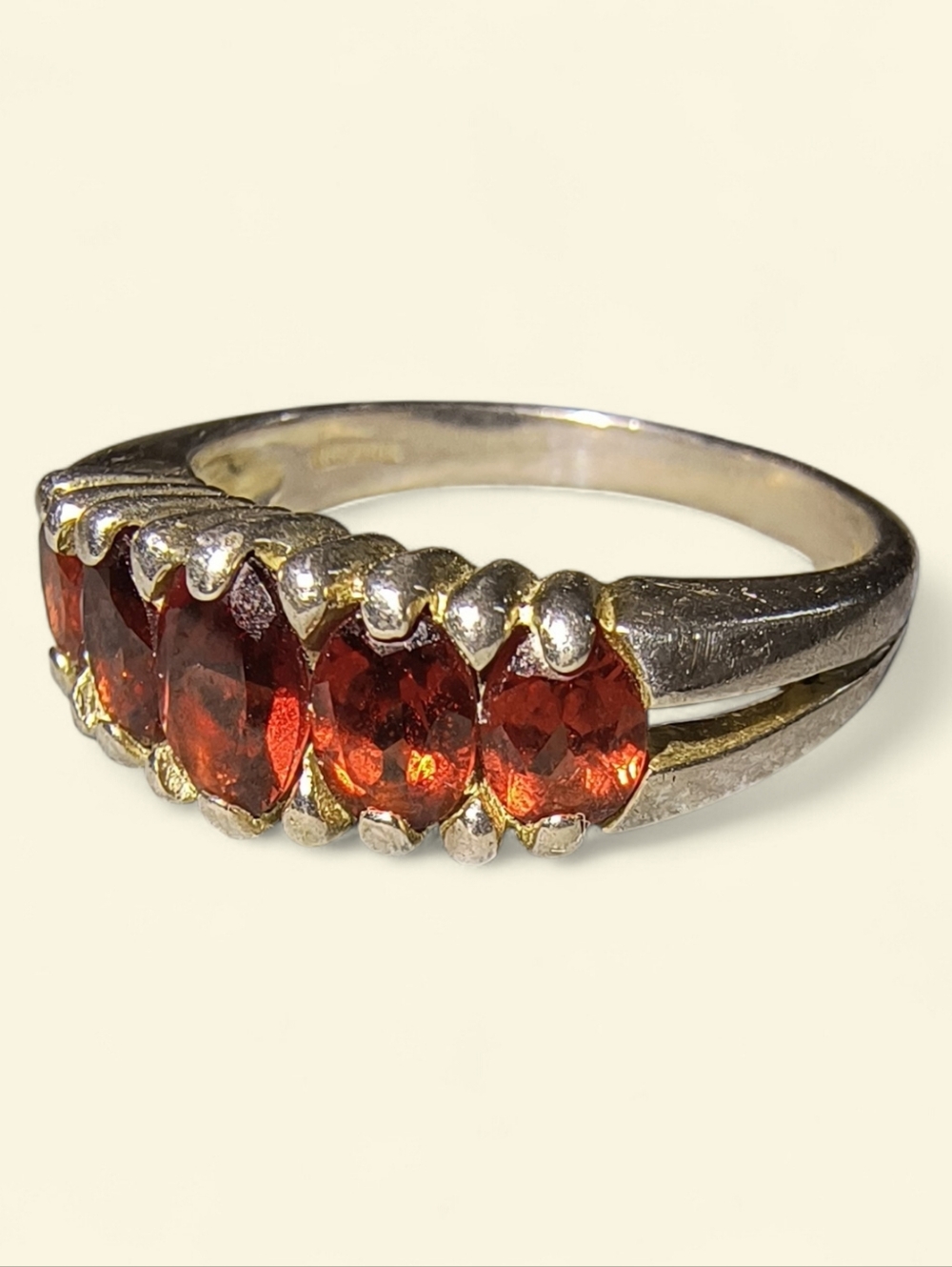Vintage Red Spinel And Sterling Silver 5-Stone Ring